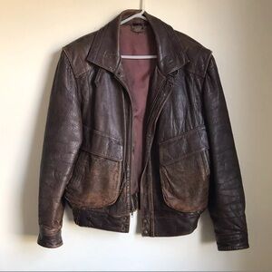 Vintage Fidelity Aviator Flight Leather Coat Gorgeous Brown Distressed Large